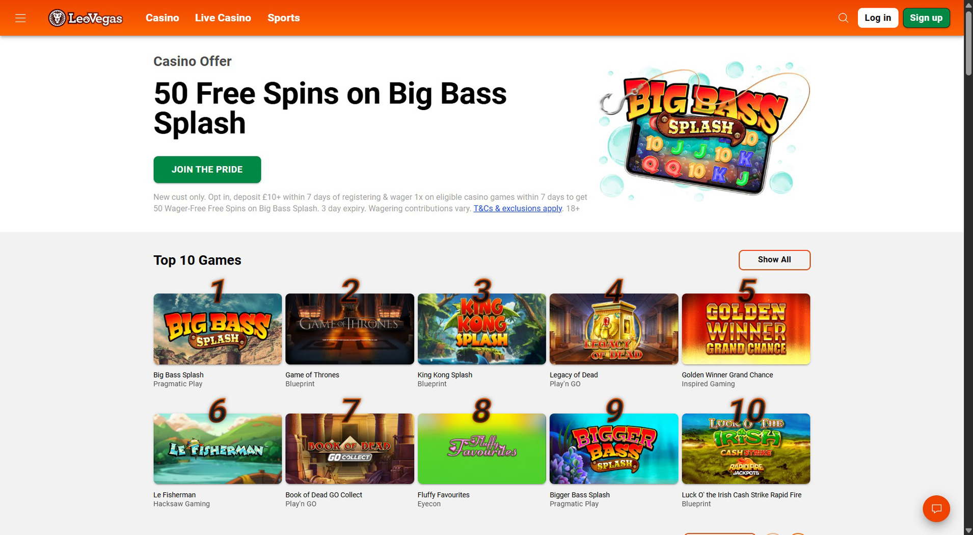 1. LeoVegas Casino- Meilleur choix de casino en ligne